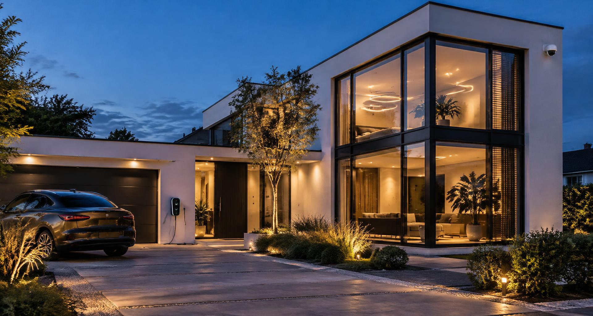 Moderne woning met slimme verlichting, laadpunt en beveiligingscamera